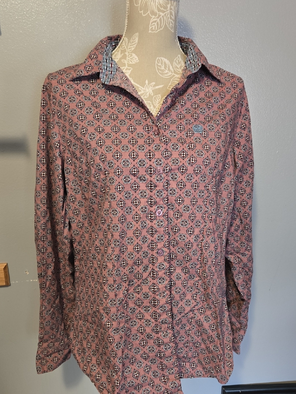 Cinch Pink and Light Blue Patterned Button-Up Shirt